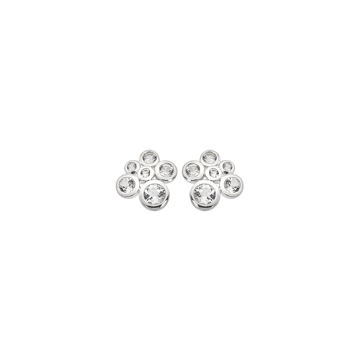 Silver Tender Cluster White Topaz & Diamond Stud Earrings DE836