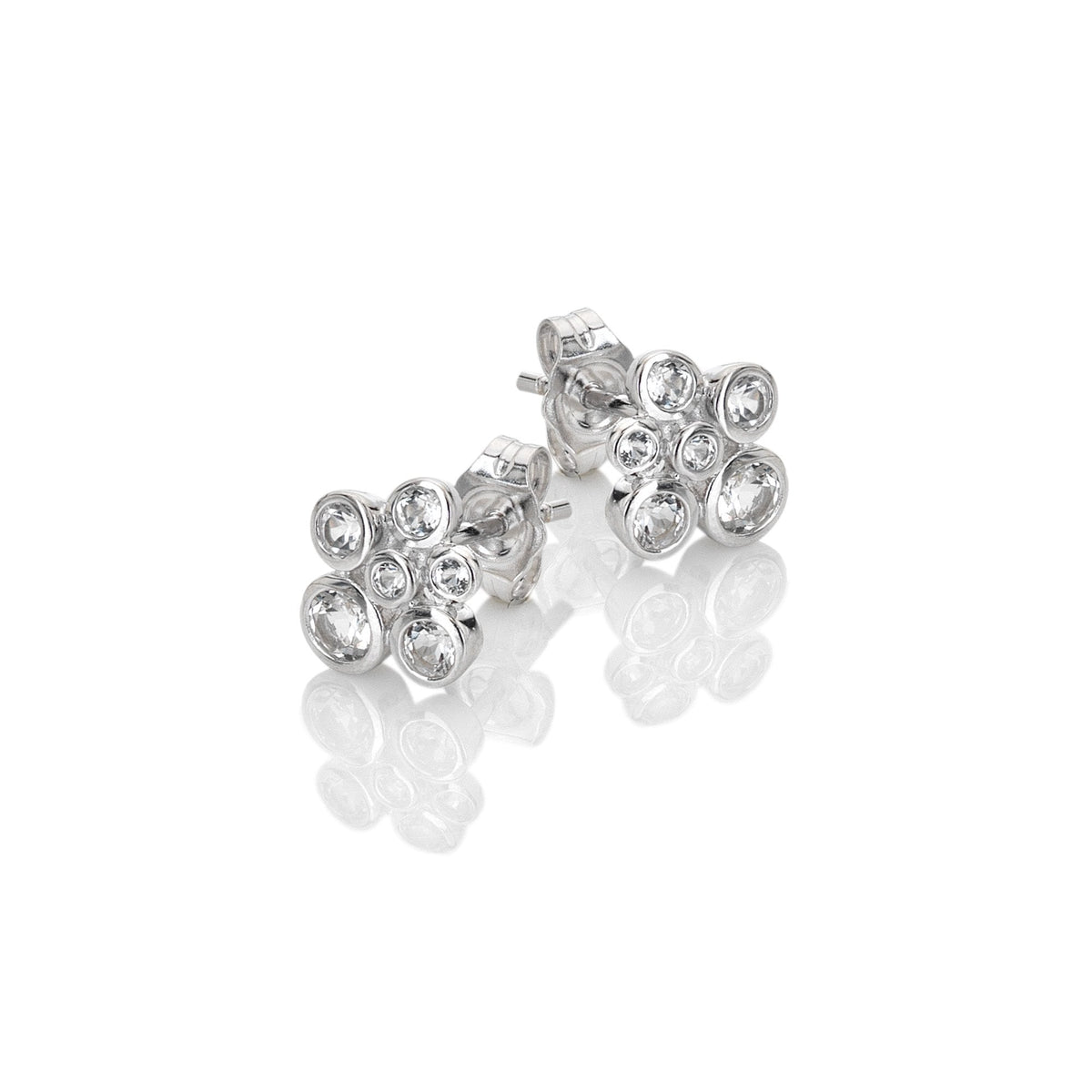 Silver Tender Cluster White Topaz & Diamond Stud Earrings DE836