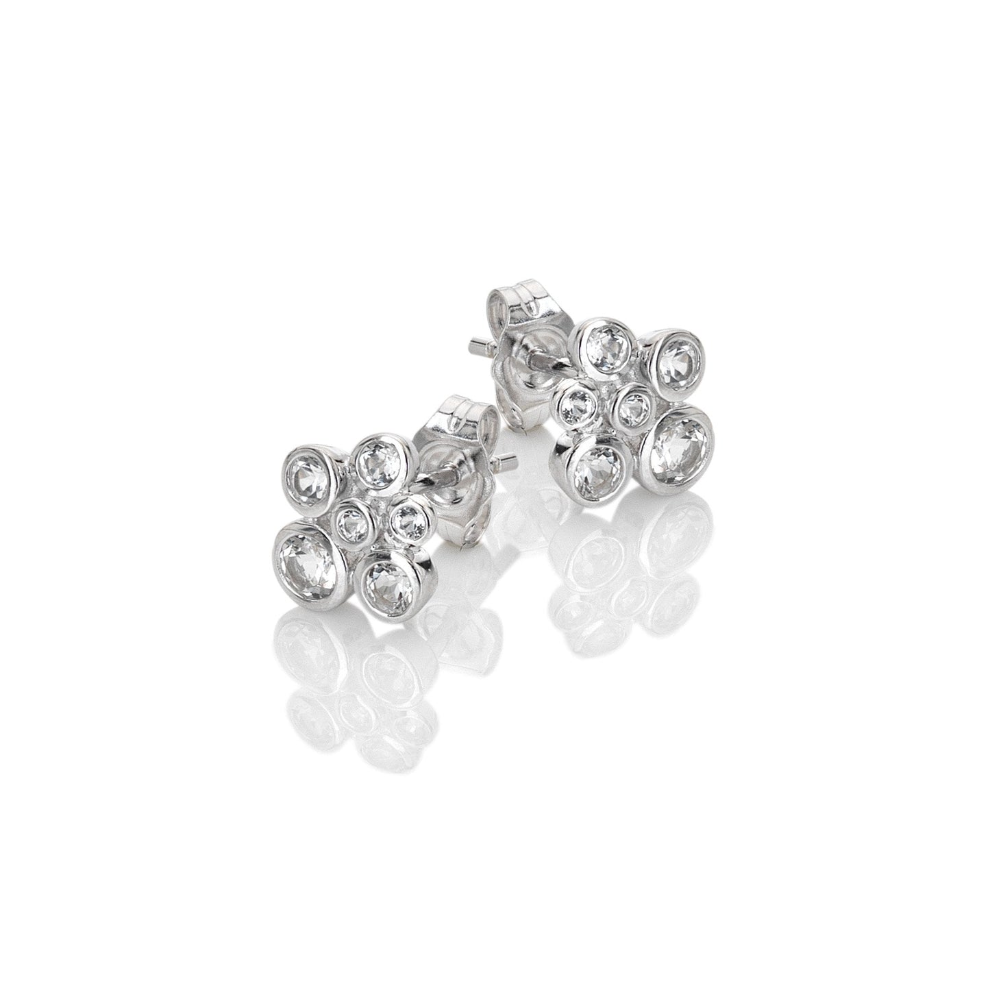 Silver Tender Cluster White Topaz & Diamond Stud Earrings DE836