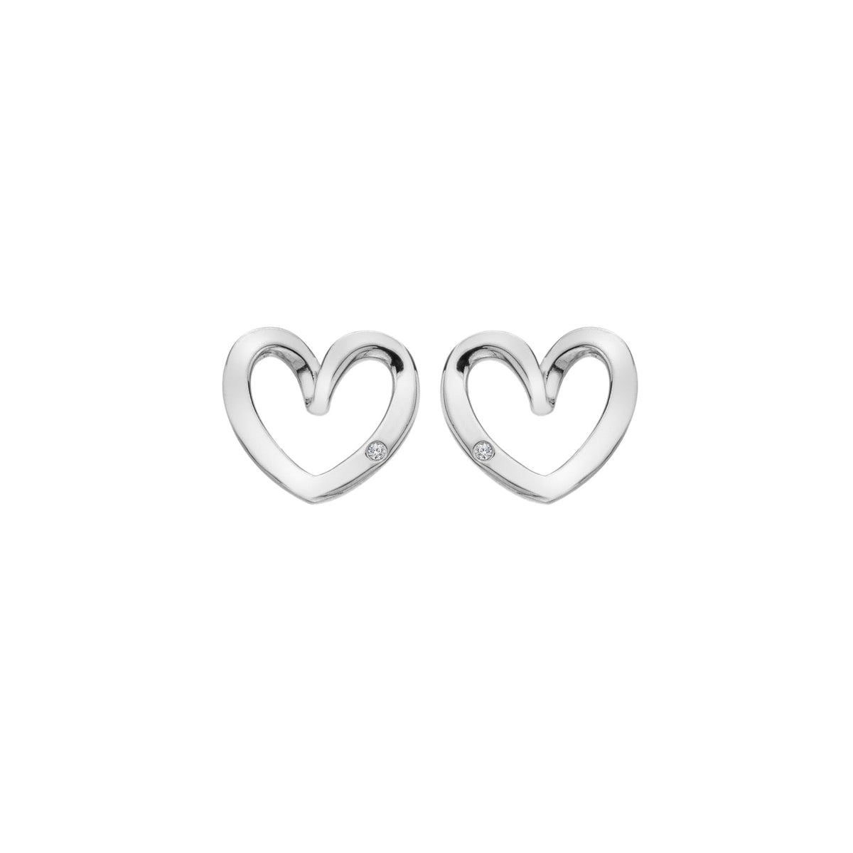 Sterling Silver Ladies Open Heart Diamond Stud Earrings DE845