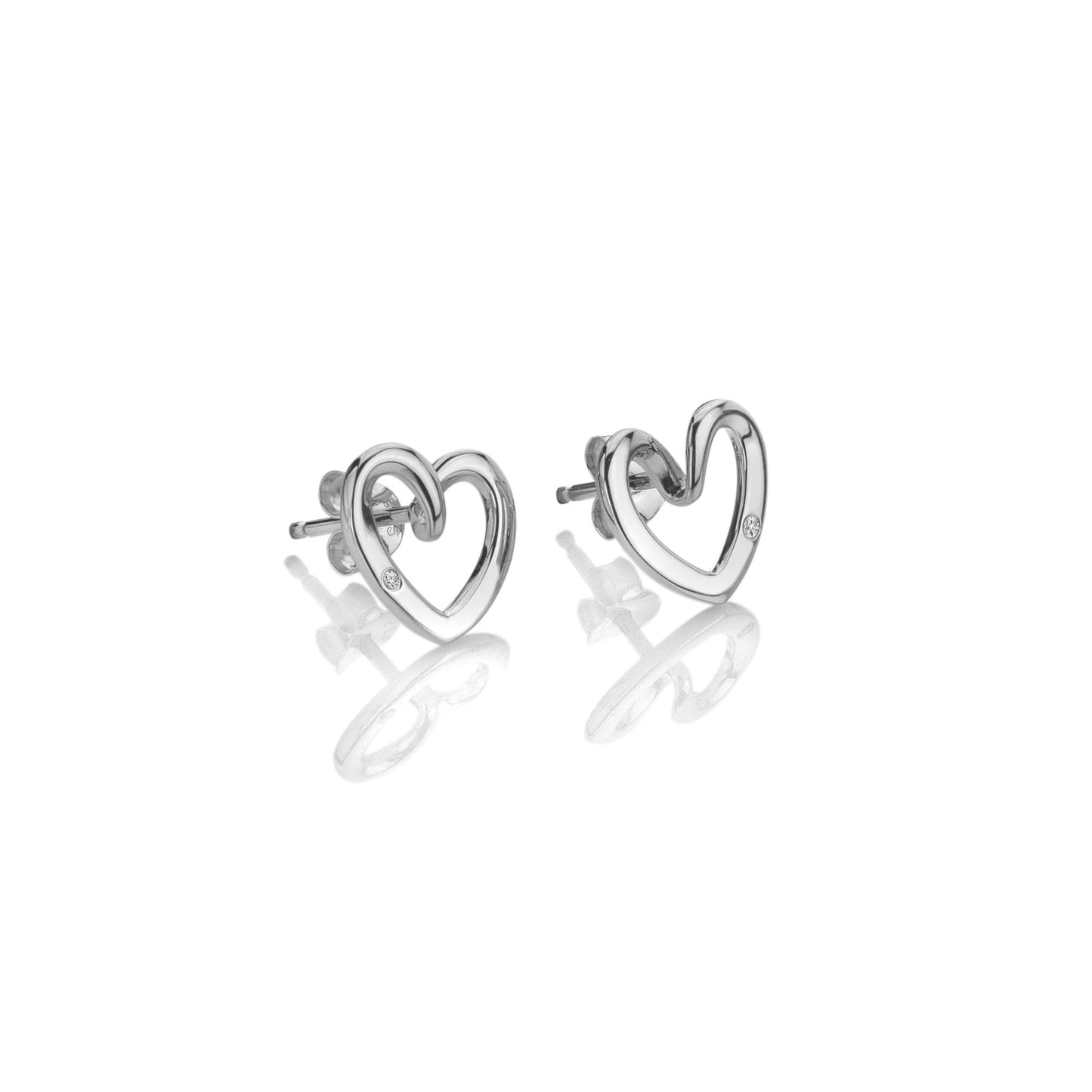 Sterling Silver Ladies Open Heart Diamond Stud Earrings DE845