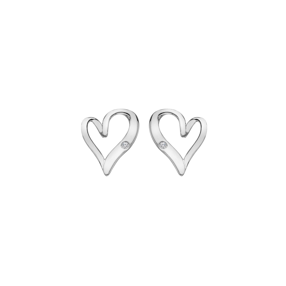 Sterling Silver Asymmetric Hearts Diamond Stud Earrings DE846