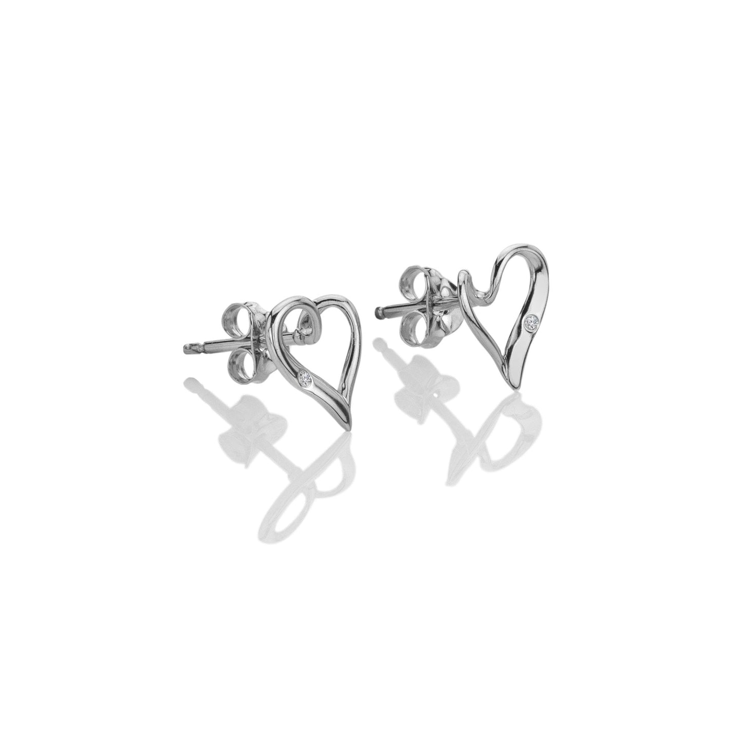 Sterling Silver Asymmetric Hearts Diamond Stud Earrings DE846
