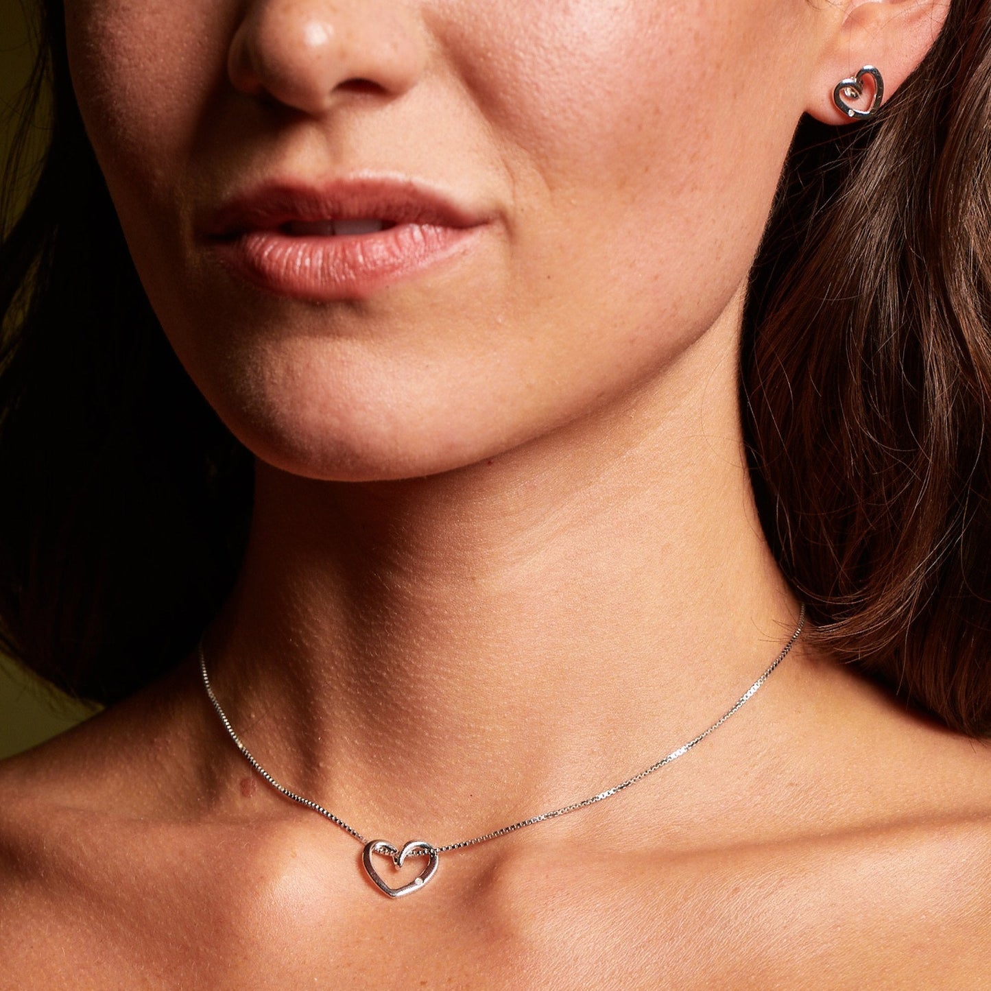 Sterling Silver Ladies Open Heart Diamond Pendant DP1089