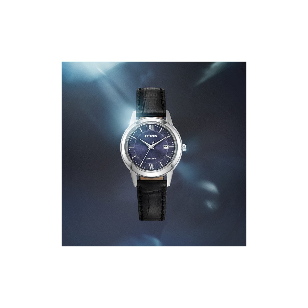 Ladies Steel Eco-Drive Watch on Leather Strap, Date FE1087-01L