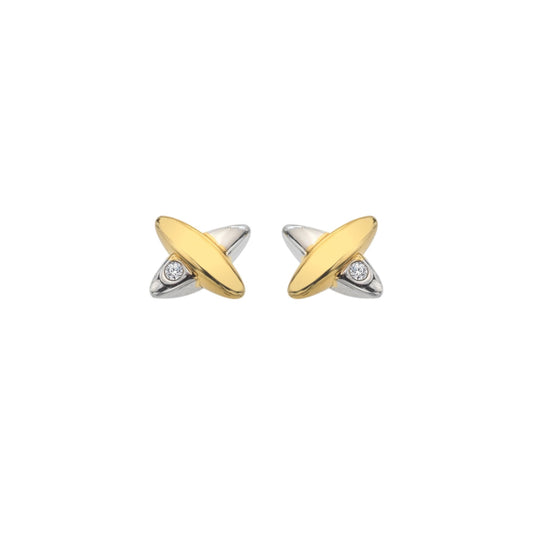 Ladies Silver Coupled Two Together Daimond Stud Earrings DE859