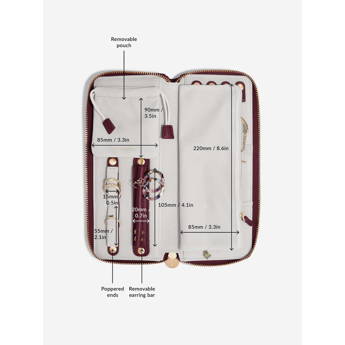 Ladies Burgundy Faux Leather Jewellery Roll 76418