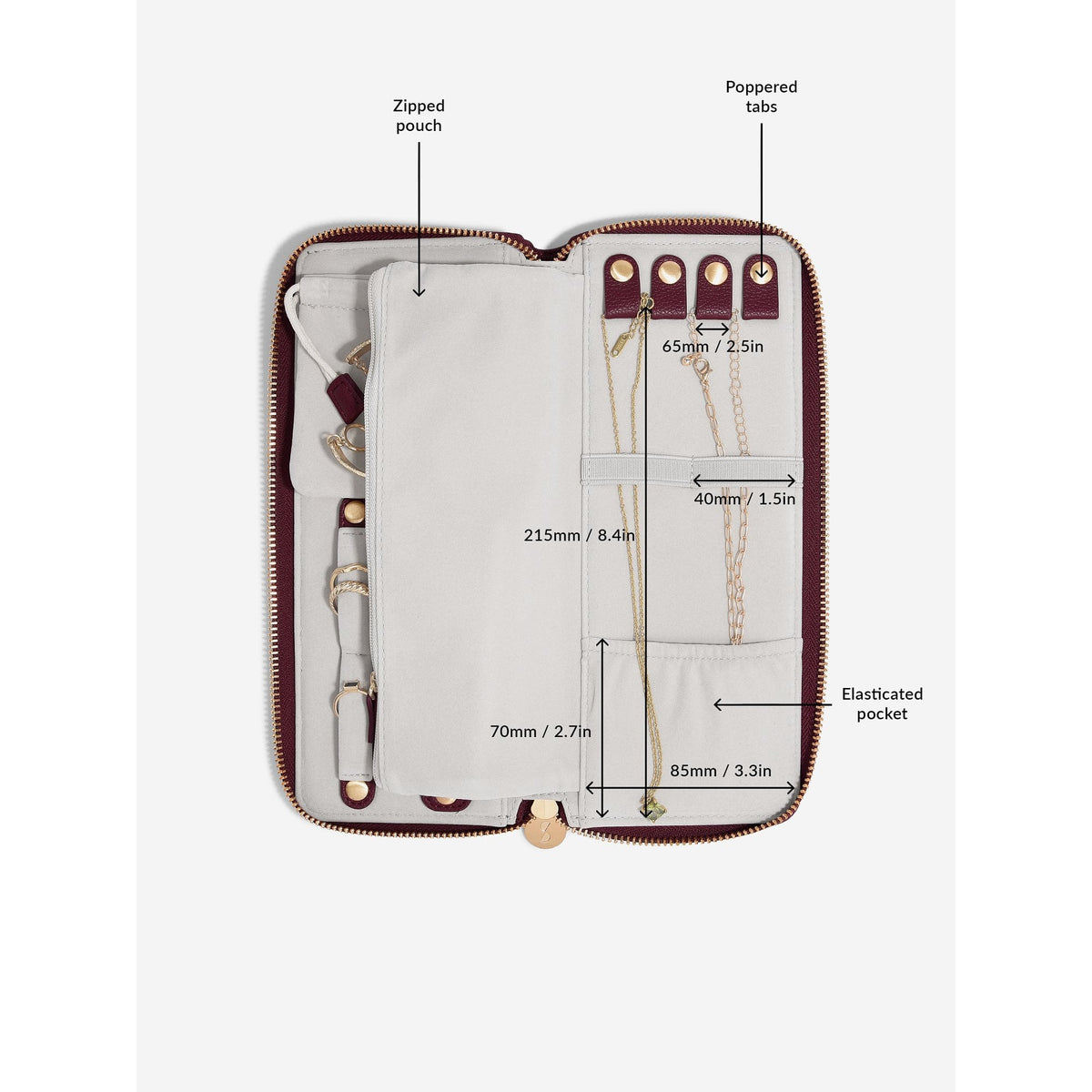 Ladies Burgundy Faux Leather Jewellery Roll 76418