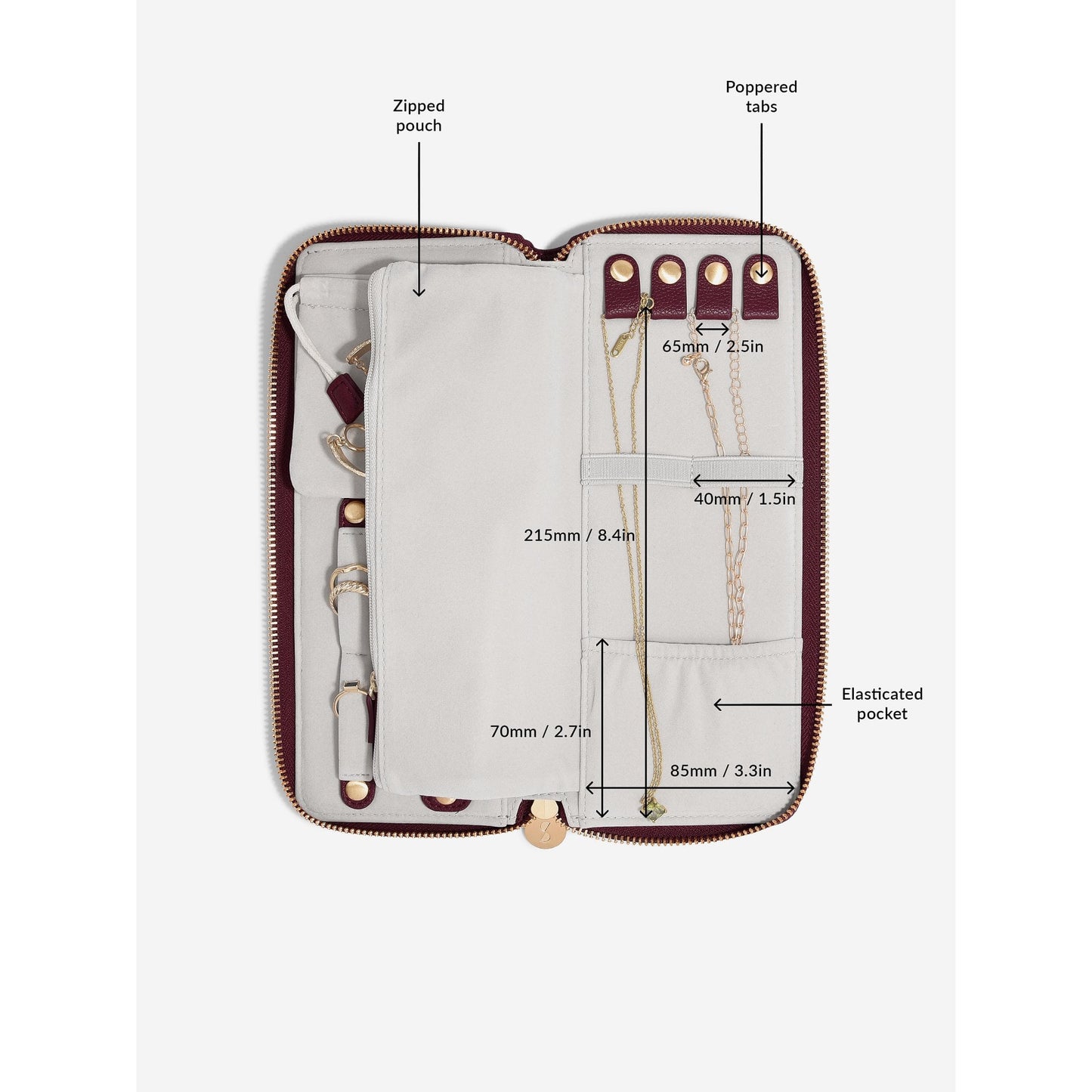 Ladies Burgundy Faux Leather Jewellery Roll 76418