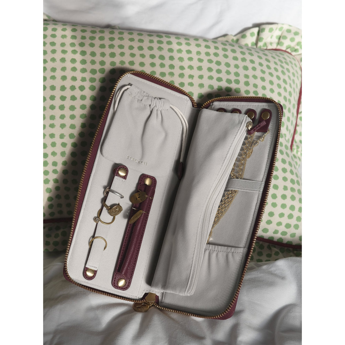 Ladies Burgundy Faux Leather Jewellery Roll 76418
