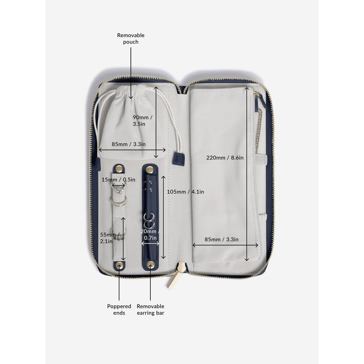 Ladies Navy Faux Leather Jewellery Roll 76000