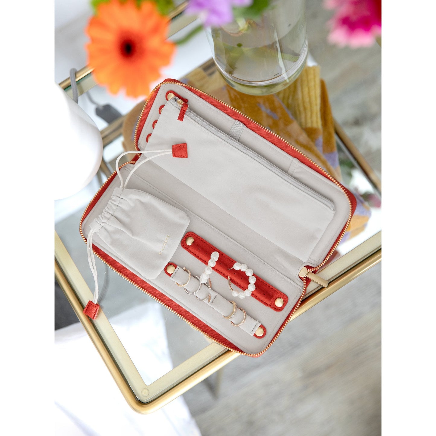 Ladies Red Faux Leather & Velvet Jewellery Box 76334