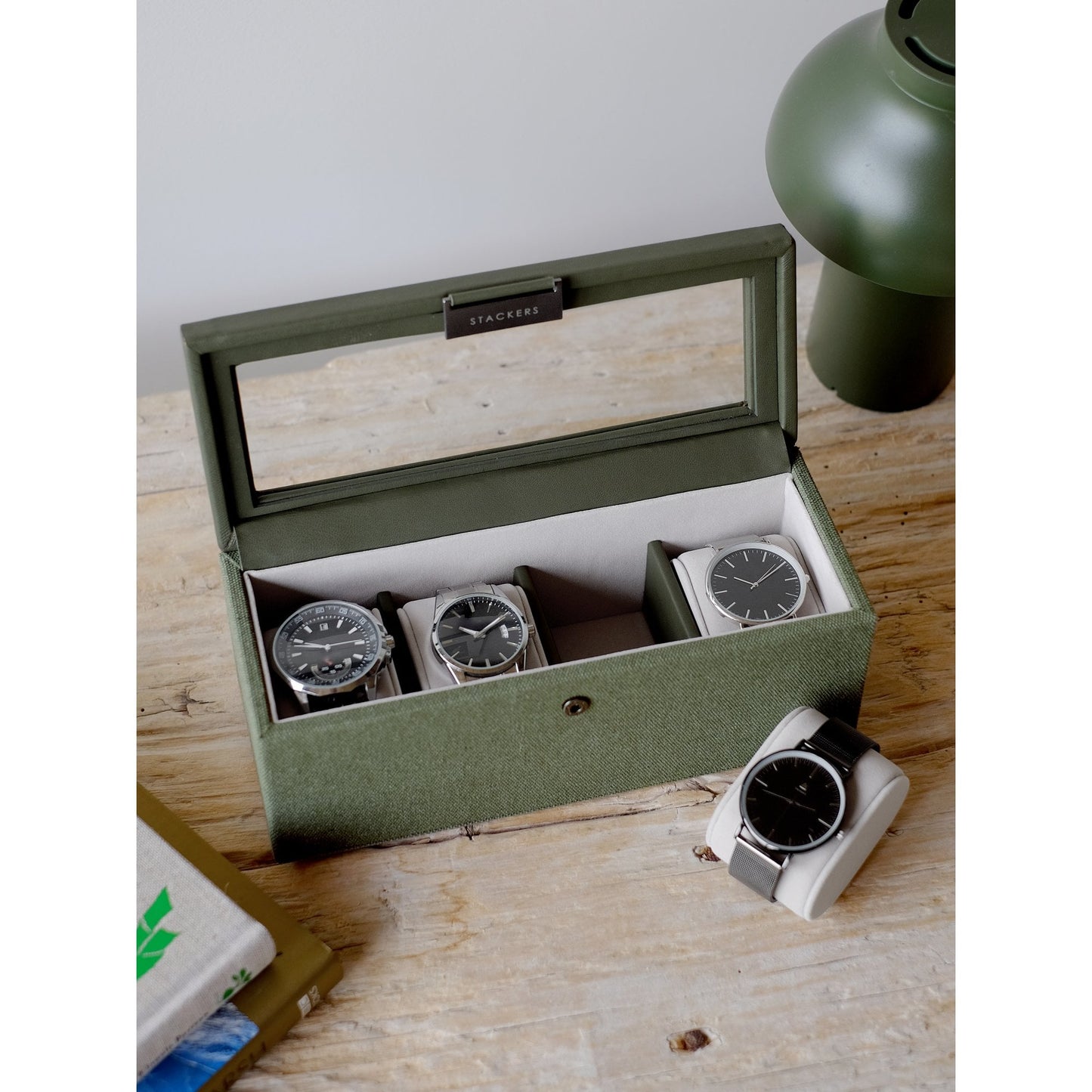 Ladies or Gents Green Faux Leather & Canvas Watch Box 76406