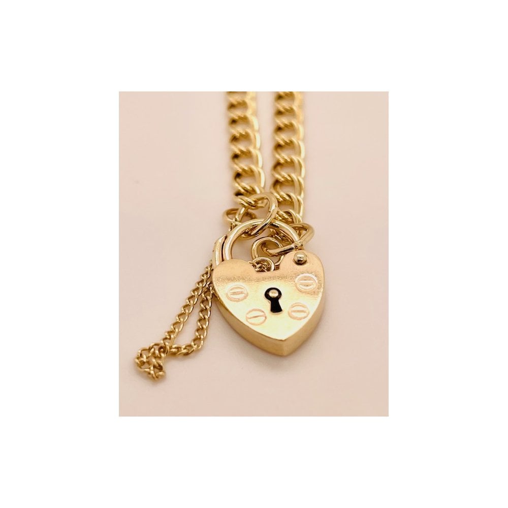 9ct Yellow Gold Ladies Double Curb Bracelet with Padlock