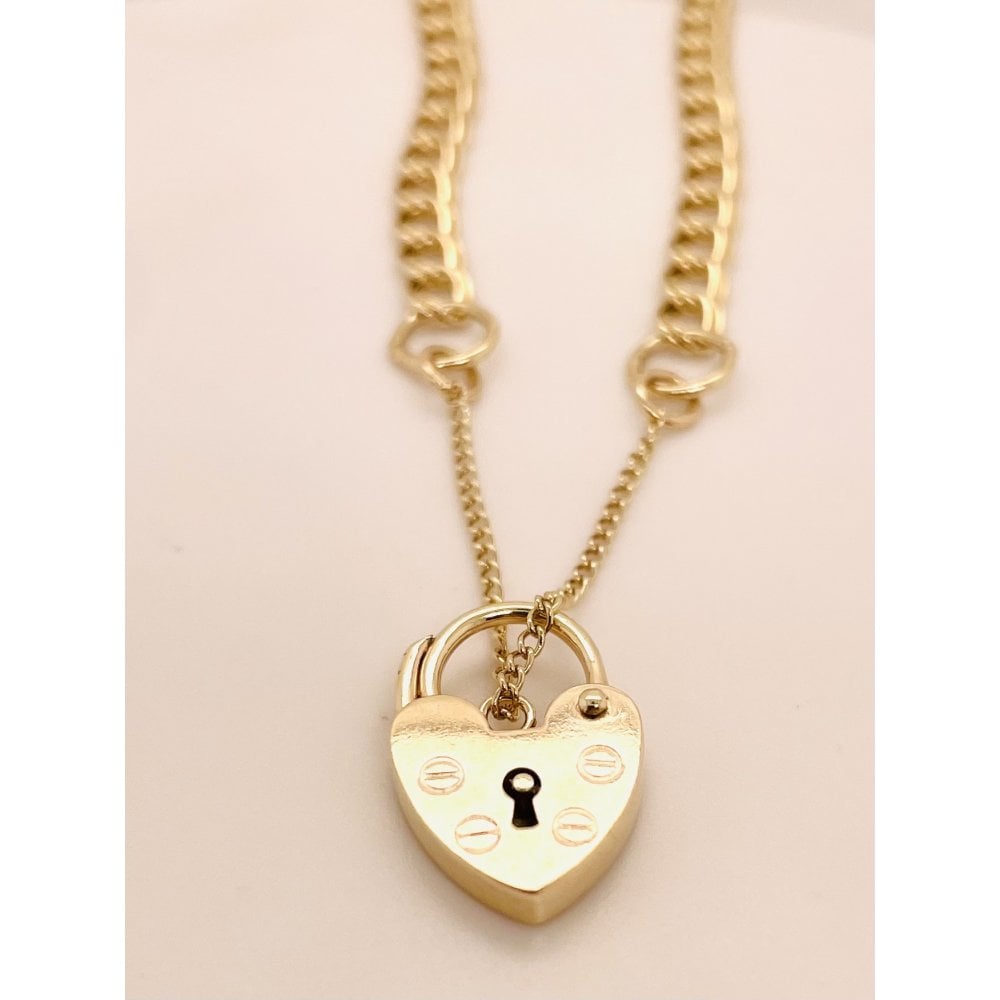 9ct Yellow Gold Ladies Double Curb Bracelet with Padlock