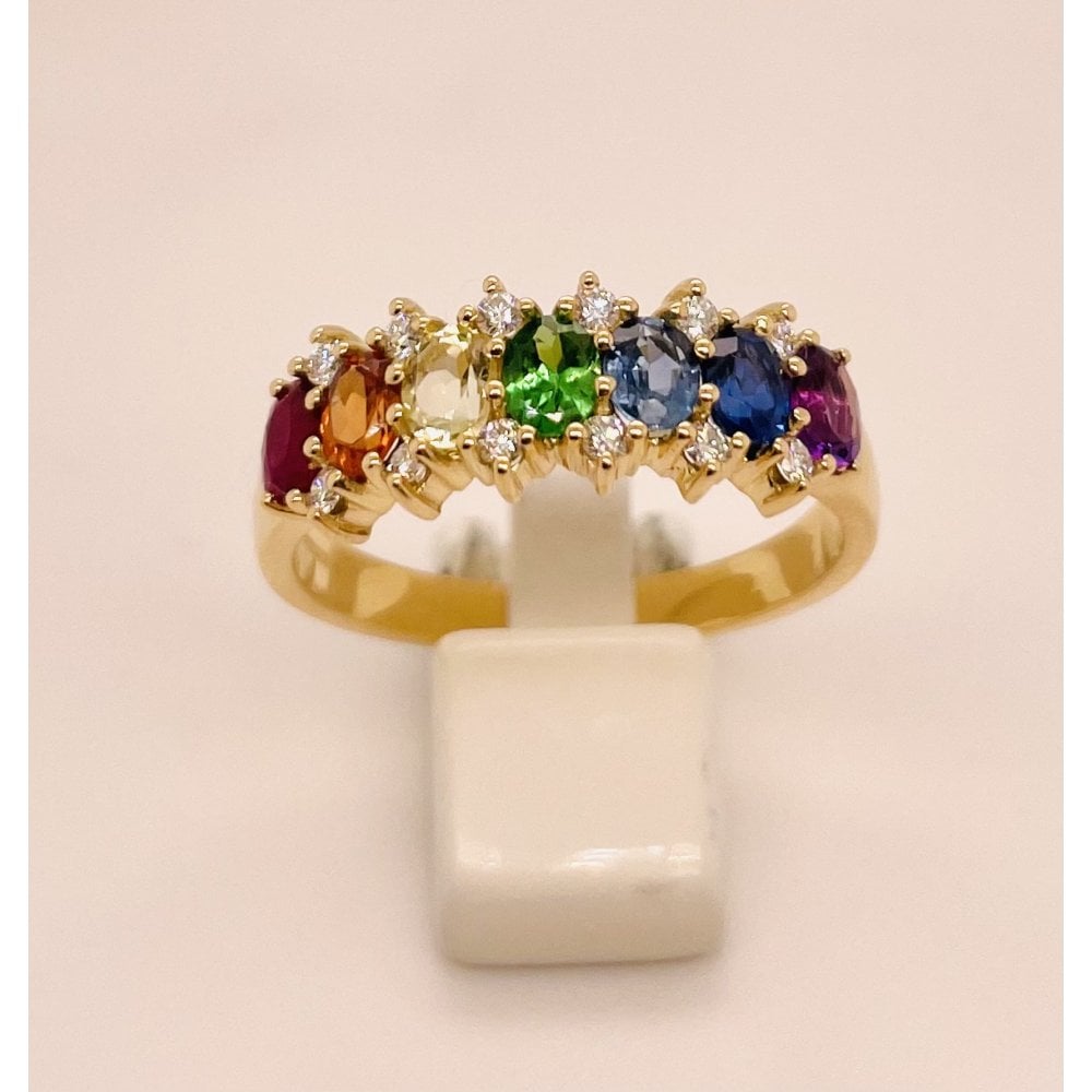 18ct Yellow Gold Rainbow and Diamond Half Eternity Ring