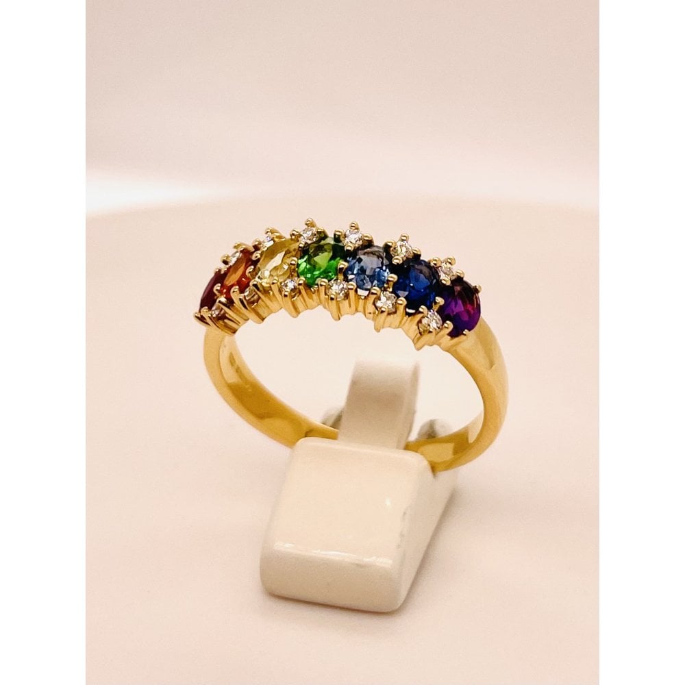 18ct Yellow Gold Rainbow and Diamond Half Eternity Ring