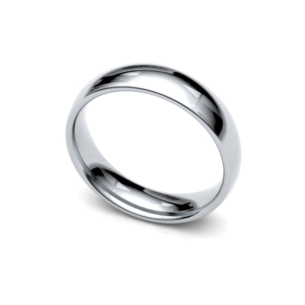 Platinum Court Shape 5mm Wide Polished Wedding Ring