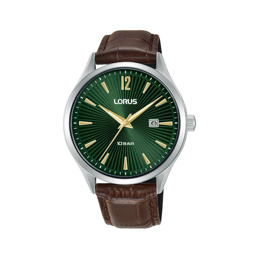 Gents Quartz Steel Watch On Leather Strap With Date RH995RX9
