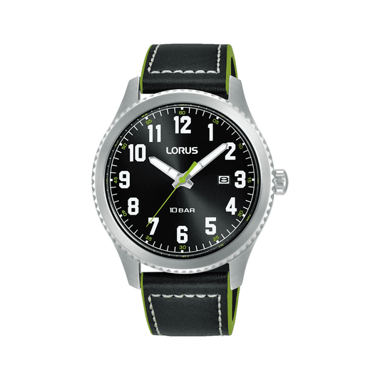 Gents Quartz Steel Watch With Black Dial and Date RH985RX9