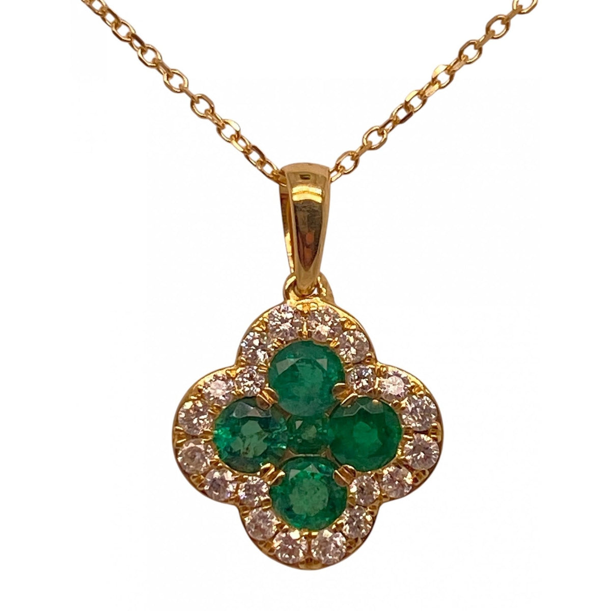 18ct Yellow Gold Ladies Emerald & Diamond Pendant