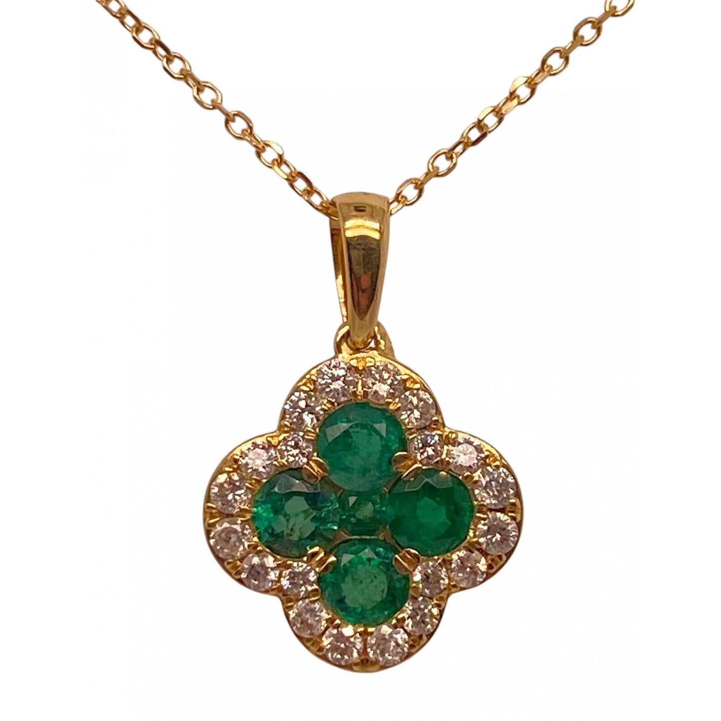 18ct Yellow Gold Ladies Emerald & Diamond Pendant
