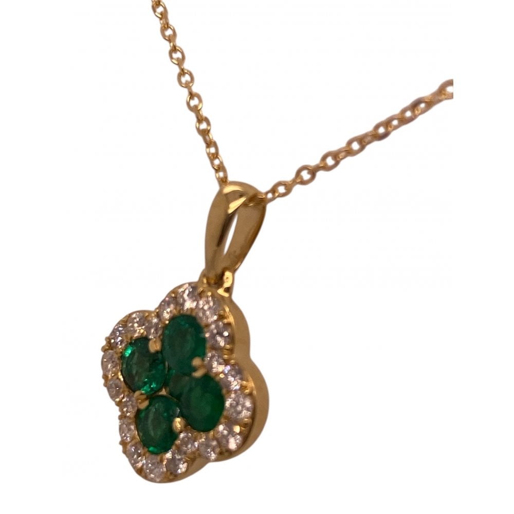 18ct Yellow Gold Ladies Emerald & Diamond Pendant