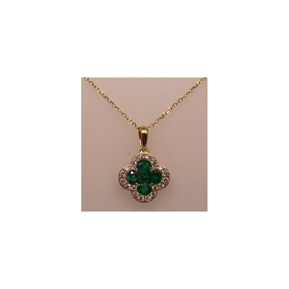 18ct Yellow Gold Ladies Emerald & Diamond Pendant