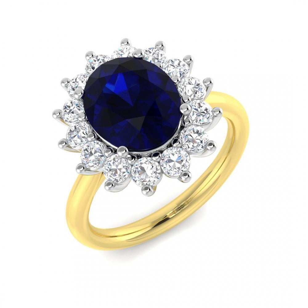 Ladies 9ct Gold Laboratory Grown Diamond & Blue Stone  Ring
