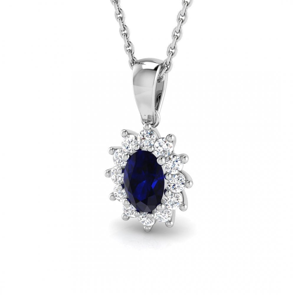 18ct White Gold Ladies Sapphire and Diamond Cluster Pendant