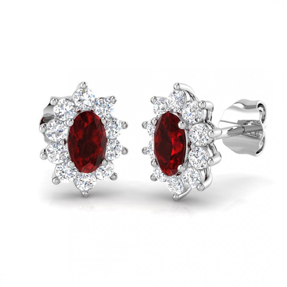 18ct White Gold Ladies Ruby and Diamond Stud Earrings