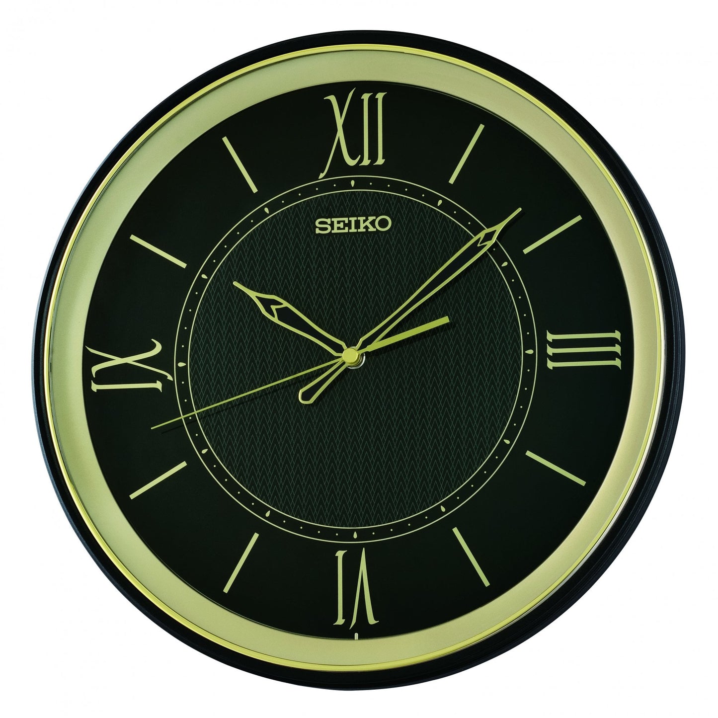 Black & Gold Round Quartz Wall Clock Sweep Seconds QXA834K