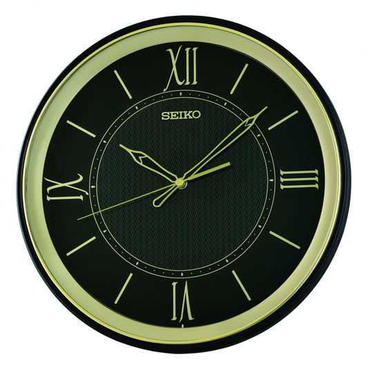Black & Gold Round Quartz Wall Clock Sweep Seconds QXA834K