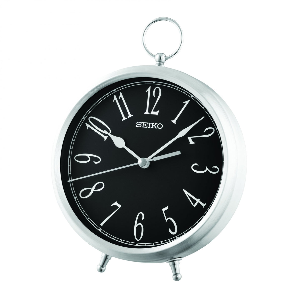 Aluminium Retro Round Battery Mantel Clock Clear Face QXG155A