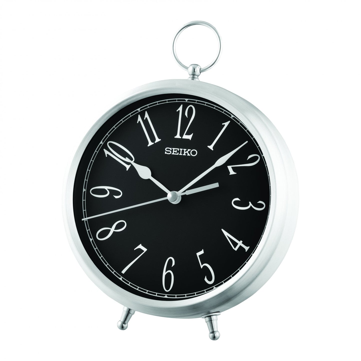 Aluminium Retro Round Battery Mantel Clock Clear Face QXG155A