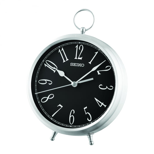 Aluminium Retro Round Battery Mantel Clock Clear Face QXG155A
