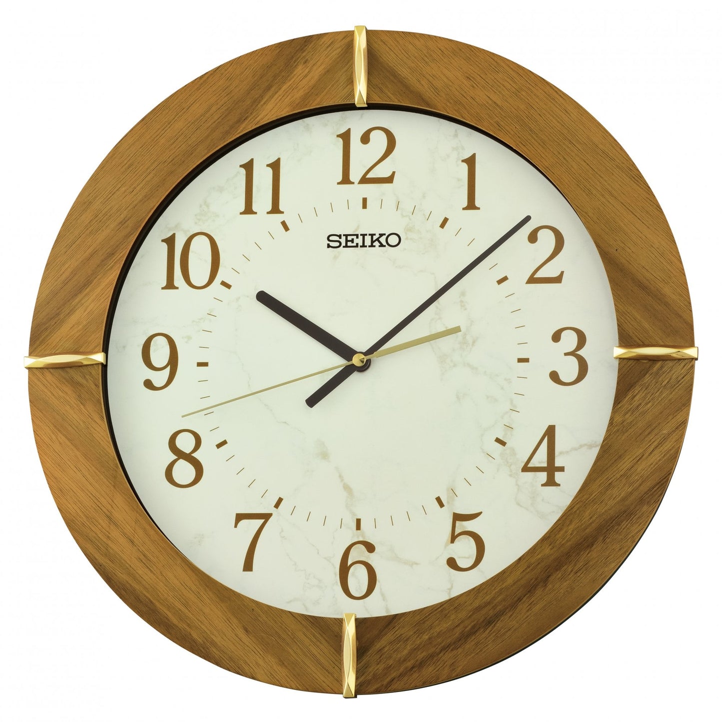 Brown Wooden Round Wall Clock Silent Sweep Seconds 39cm QXA855B