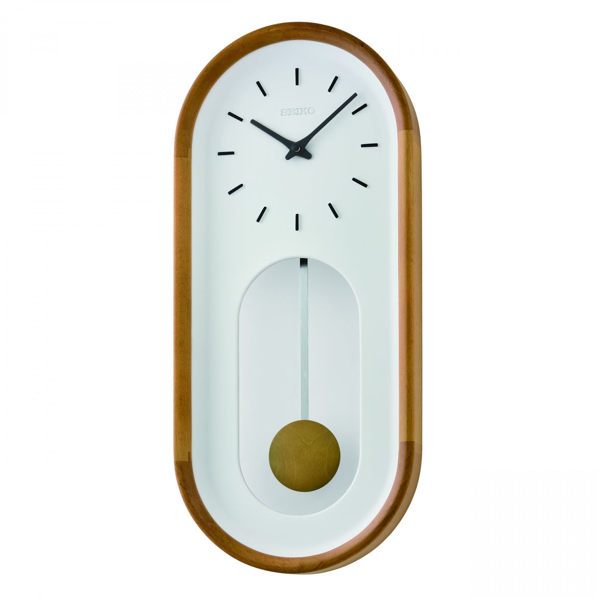 Modern Wood & White Wall Clock with Pendulum QXC247B