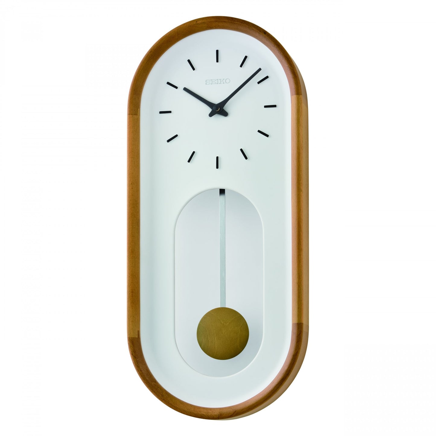 Modern Wood & White Wall Clock with Pendulum QXC247B