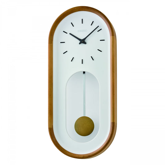 Modern Wood & White Wall Clock with Pendulum QXC247B