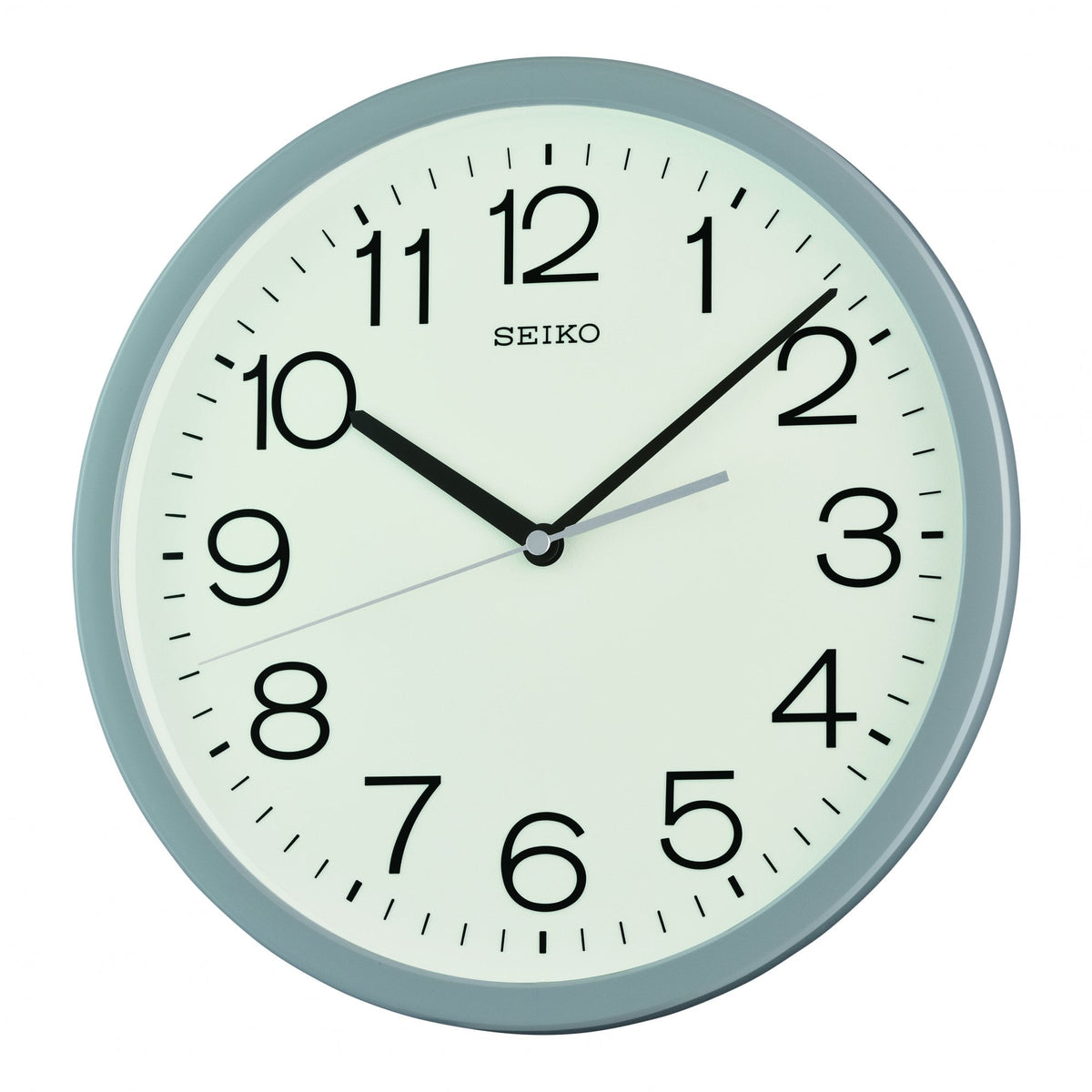 Round Grey Battery Wall Clock, Silent Sweep Seconds QXA847N