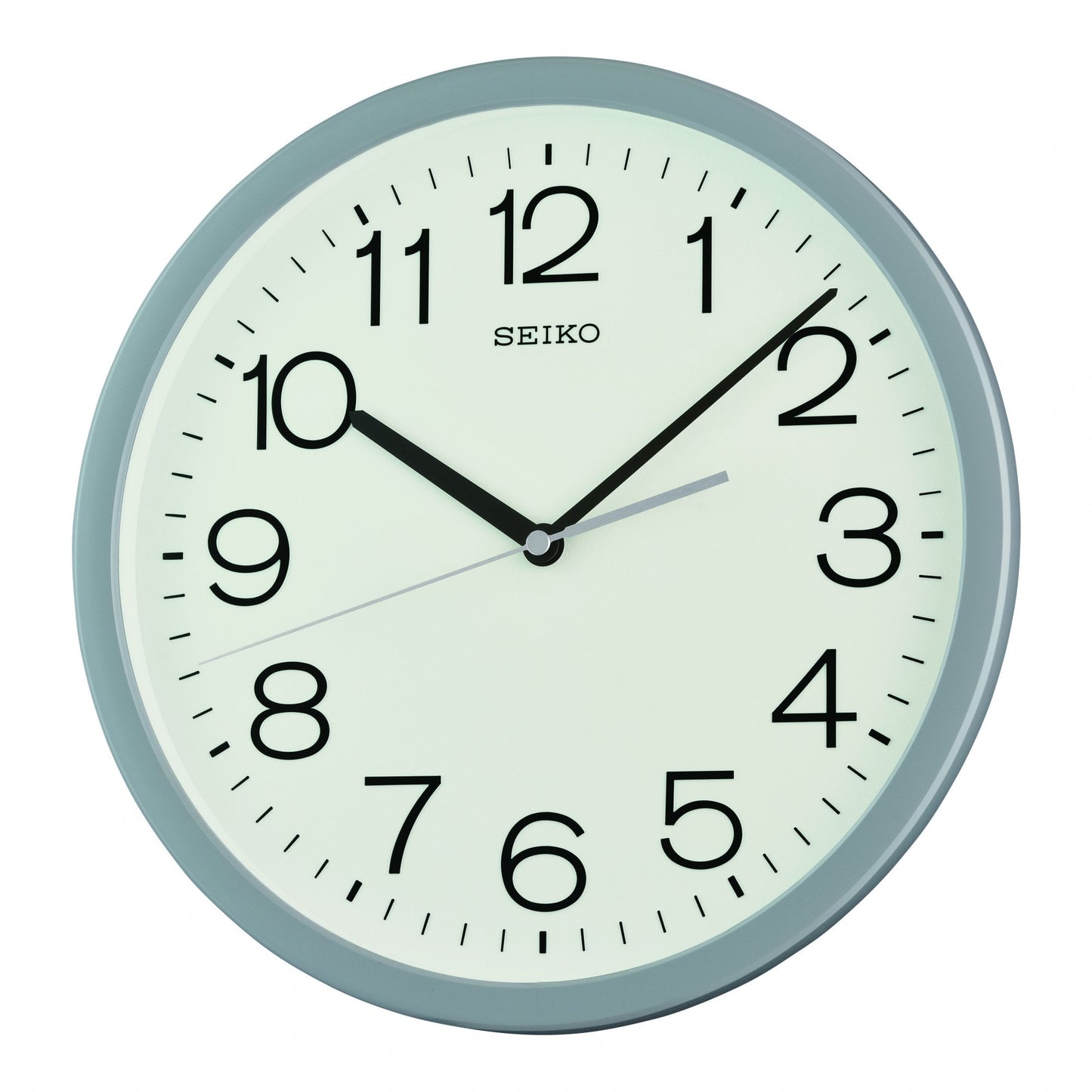 Round Grey Battery Wall Clock, Silent Sweep Seconds QXA847N