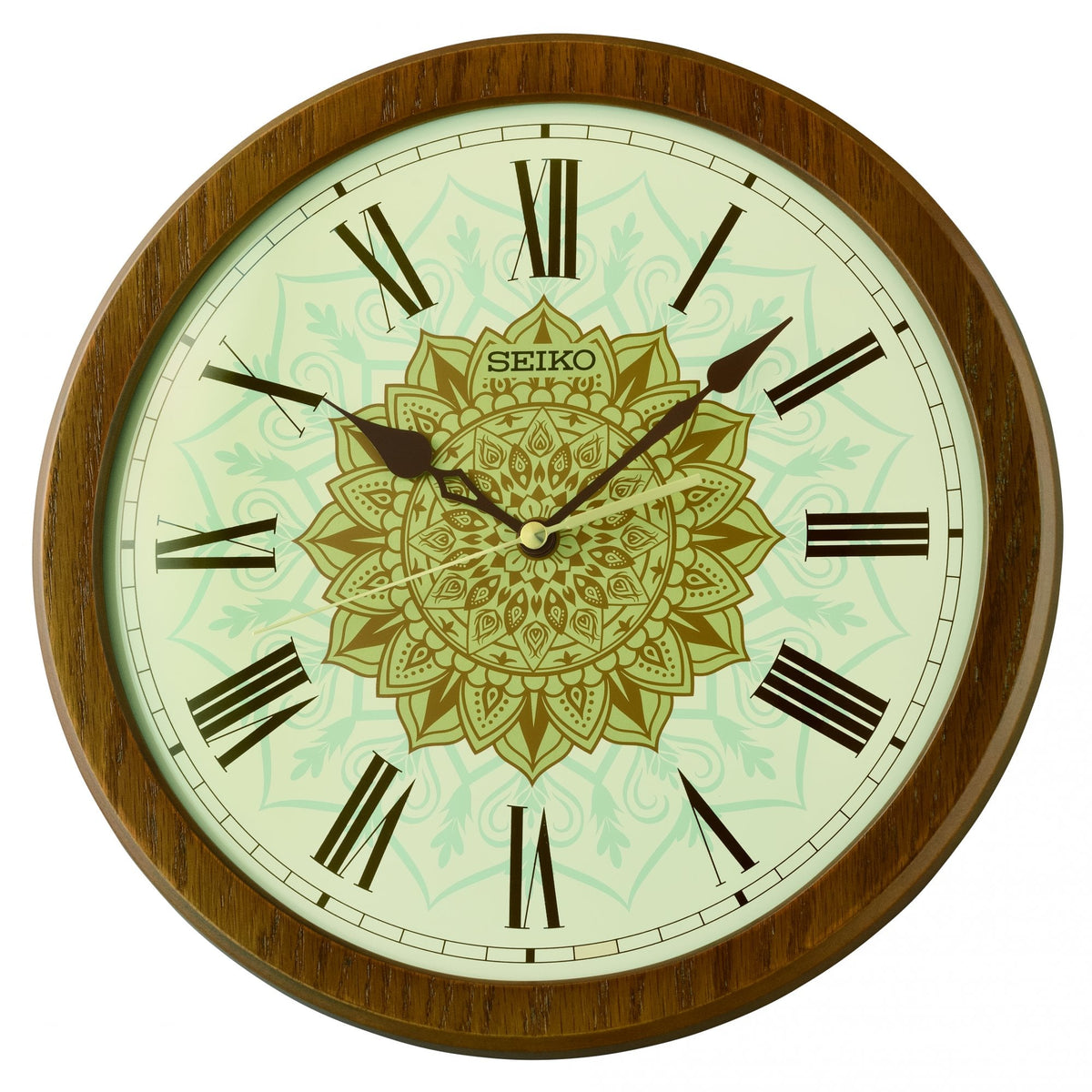 Brown Wooden Battery Wall Clock, Silent Seconds QXA857Z