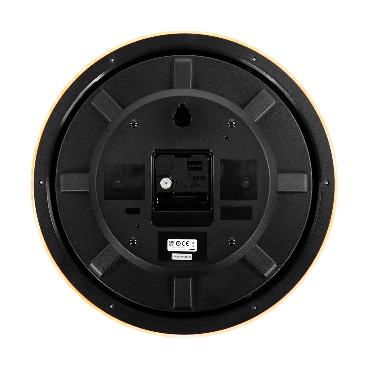 Round Battery Light Brown Wall Clock, Clear Face QHA014A