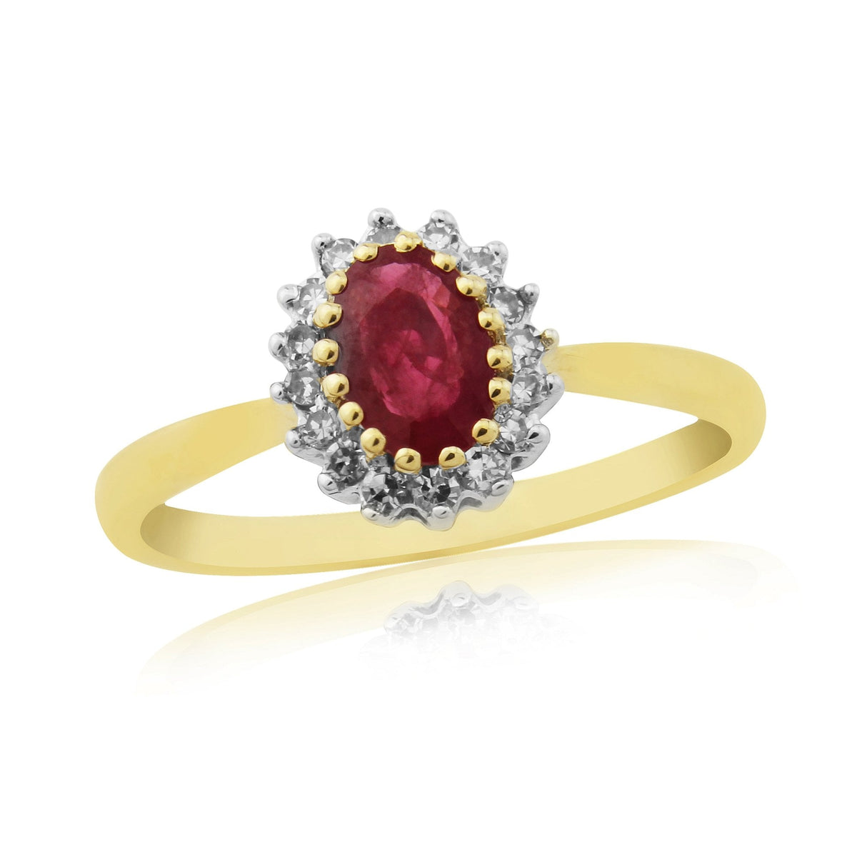 9ct Gold Ladies Ruby and Diamond Cluster Engagement Ring