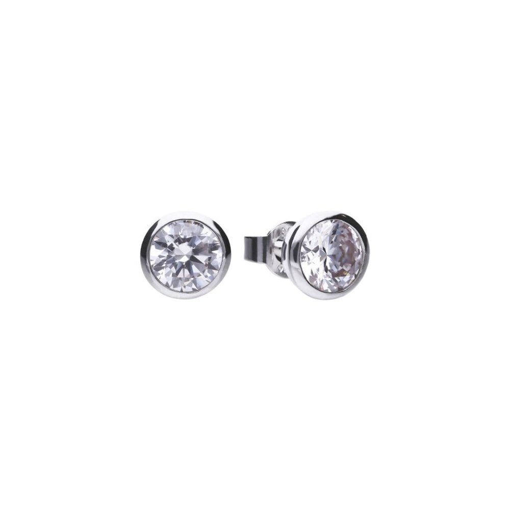 Ladies Silver Cubic Zirconia 2 Carat Rubover Stud Earrings E6624