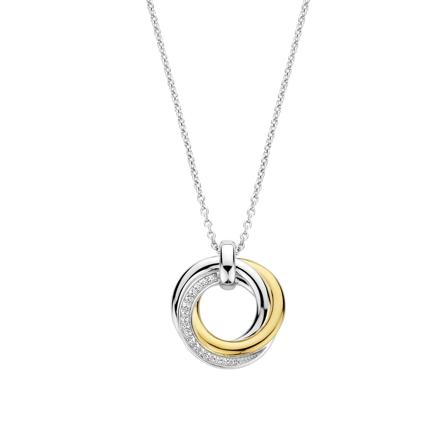 Ladies Gold on Silver Cubic Zirconia Circle Pendant 34055ZY/42
