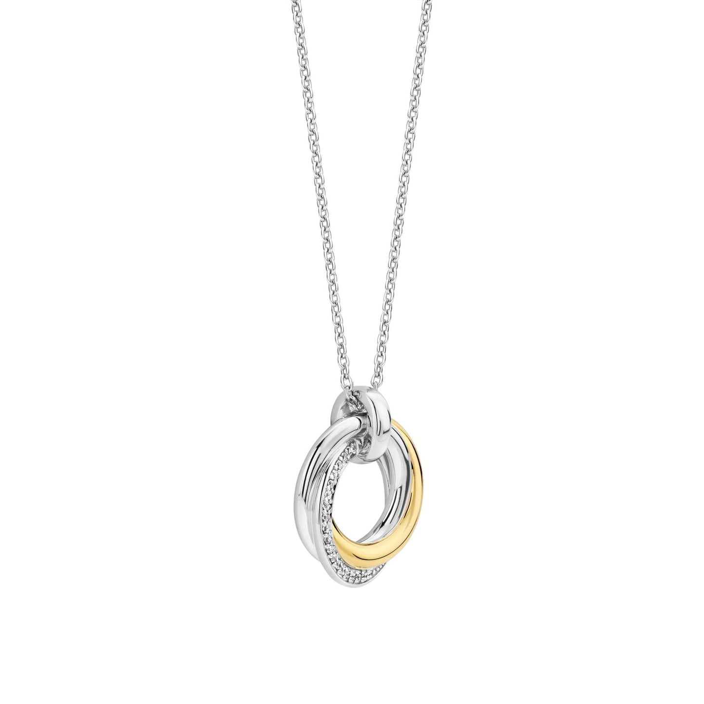 Ladies Gold on Silver Cubic Zirconia Circle Pendant 34055ZY/42