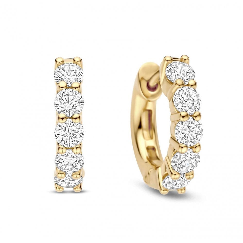 Ladies Gold on Silver Cubic Zirconia Hoop Earrings 7718ZY