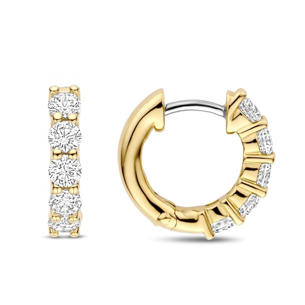 Ladies Gold on Silver Cubic Zirconia Hoop Earrings 7718ZY